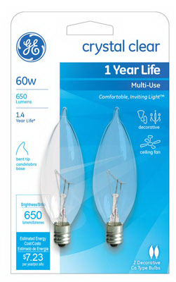 GE 2PK 60W CLR BT Bulb