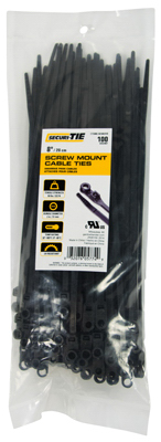 100PK 8"BLK Scr MNT Tie