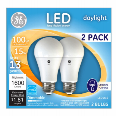 GE 2PK 15W Day A19 Bulb