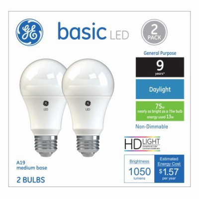 GE 2PK 13W Day A19 Bulb