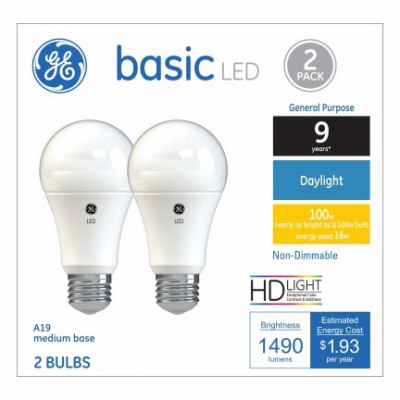 GE 2PK 16W Day A19 Bulb
