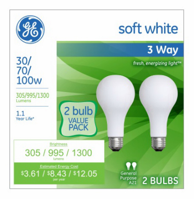 GE 2PK 30/100W SW Bulb