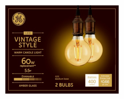 GE 2PK 5.5W WW G25 Bulb