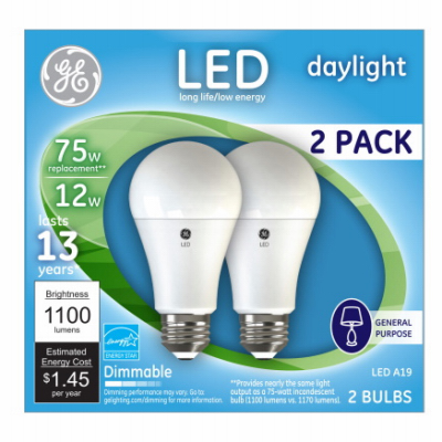 GE 2PK 12W Day A19 Bulb