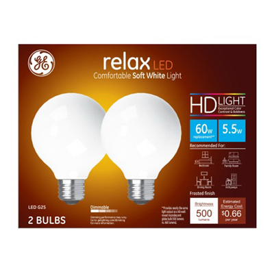 GE 2PK 5.5W SW G25 Bulb