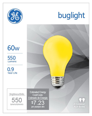 GE 2PK 60W YEL Bug Bulb