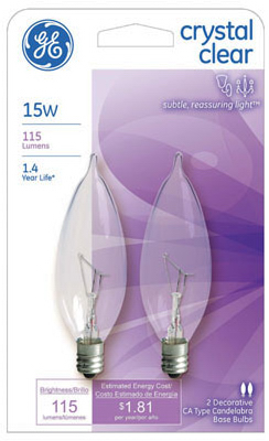 GE 2PK 15W CLR BT Bulb