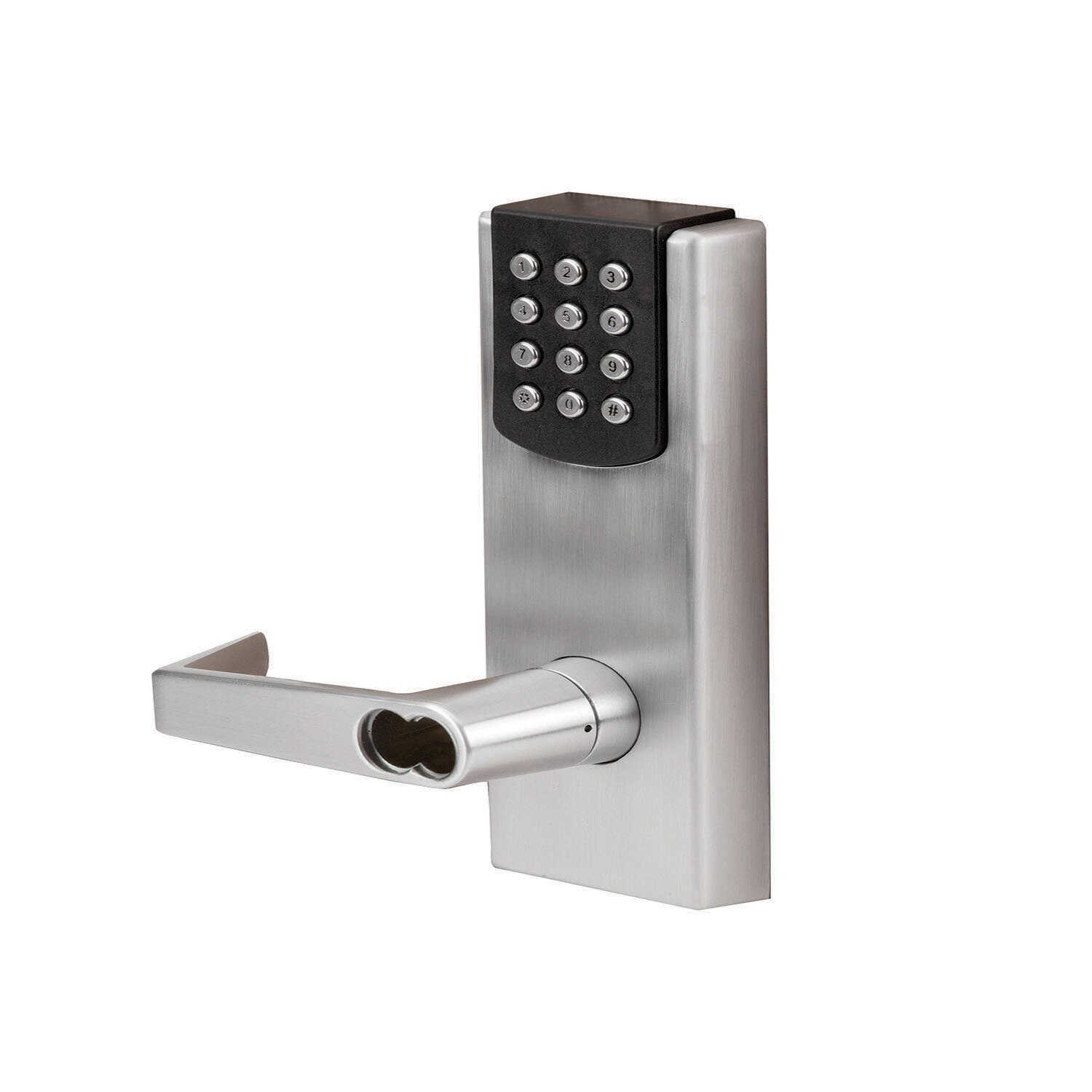 Electronic Push Button Lockset, Philadelphia-style Lever, Small Format Interchangeable Core