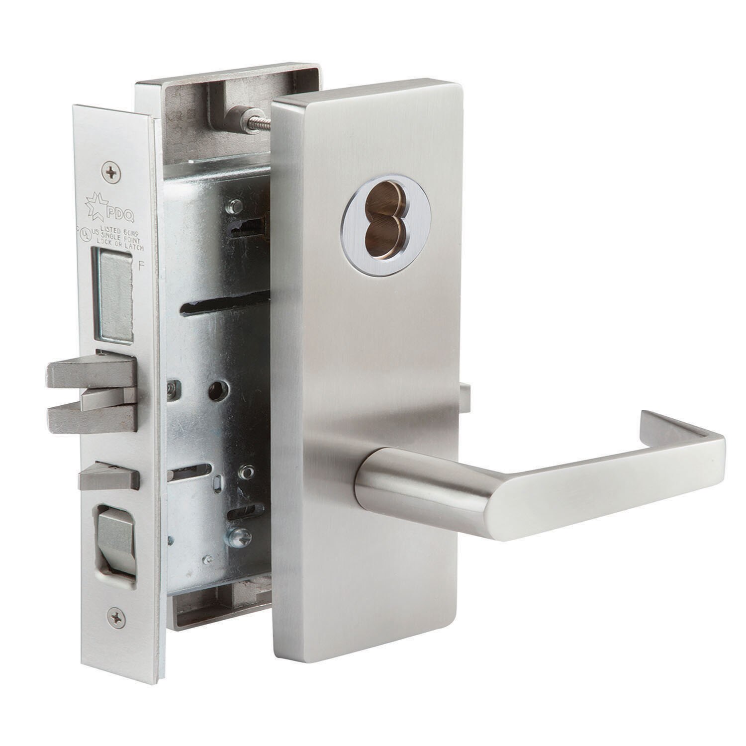 Lockset, Mortise, Entrance function, Wide Escutcheon Trim, Philadelphia-style Lever