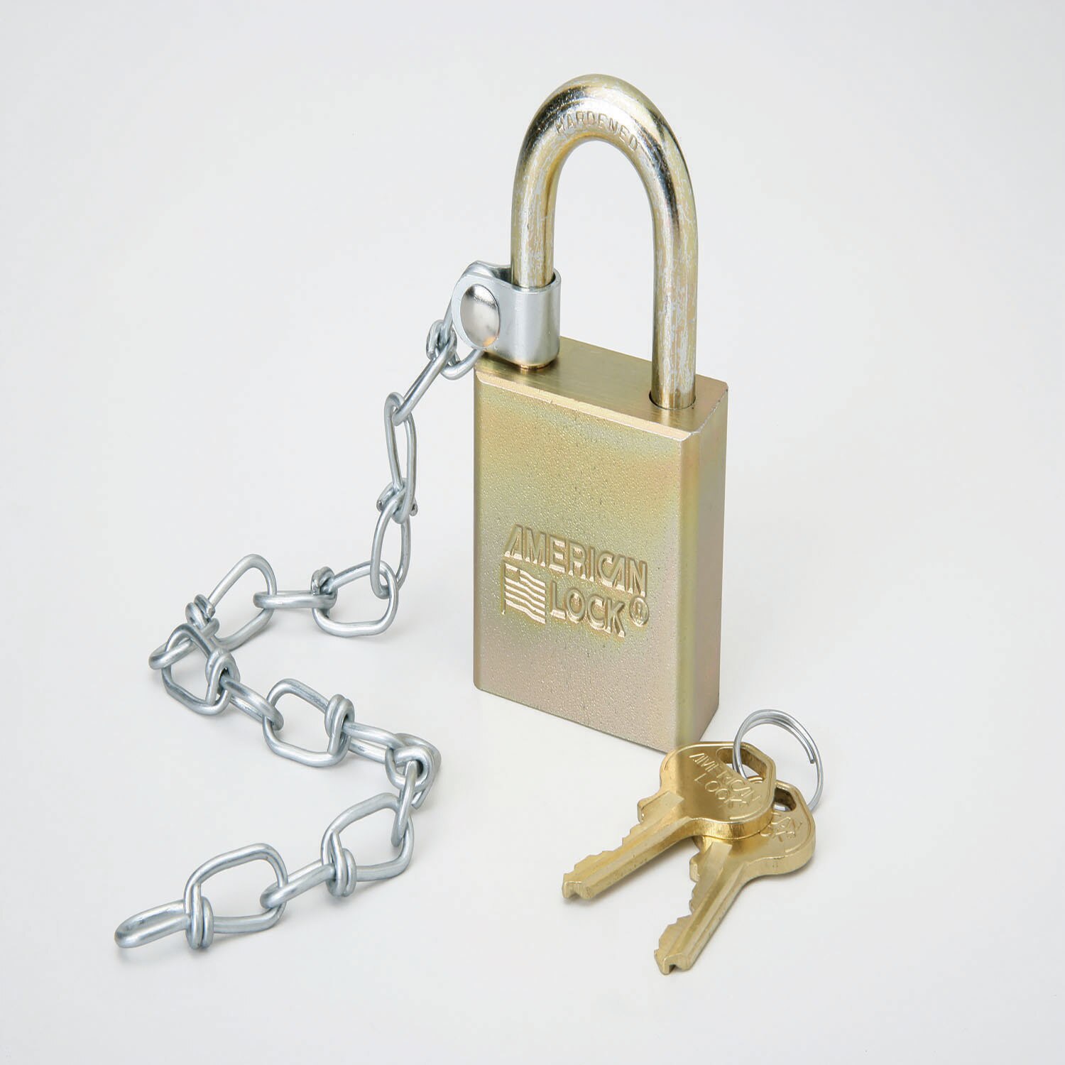 Padlock, Solid Case, 1.75" Wide Steel, Keyed Differently, w/Chain, EA