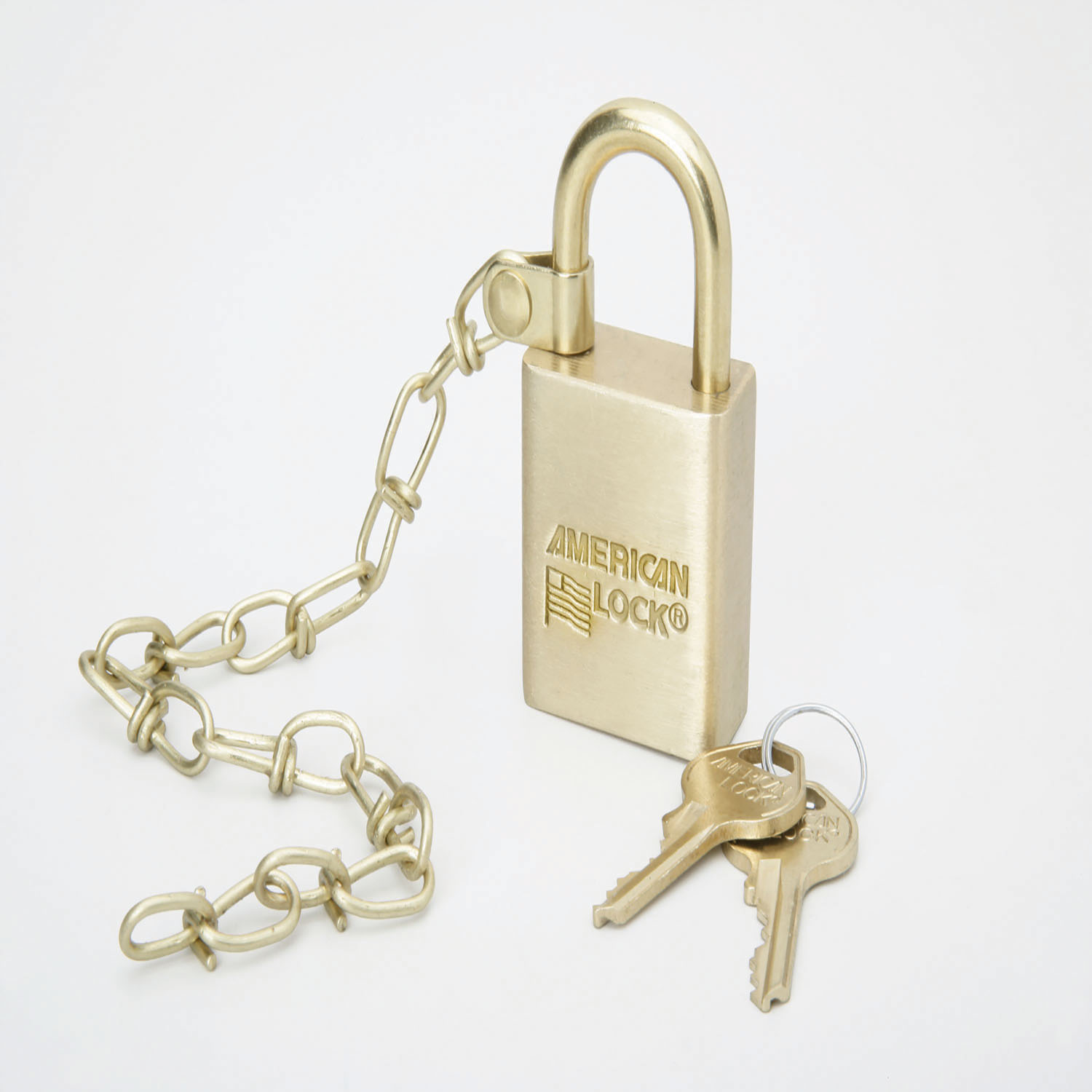 Padlock, Solid Case, 1.5" Wide Brass, Keyed Differently, w/Chain, EA