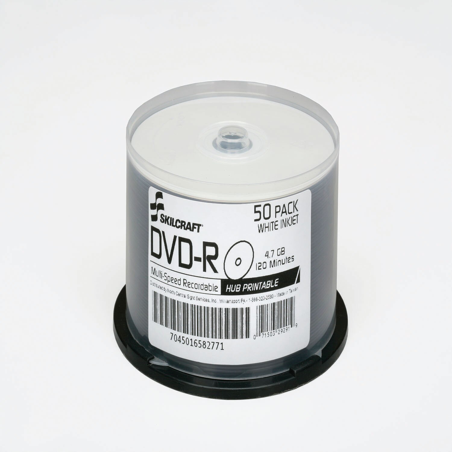 Blank Media Discs, DVD-R, Inkjet Printable, White, 16x, 4.7GB, 50 Pack Spindle