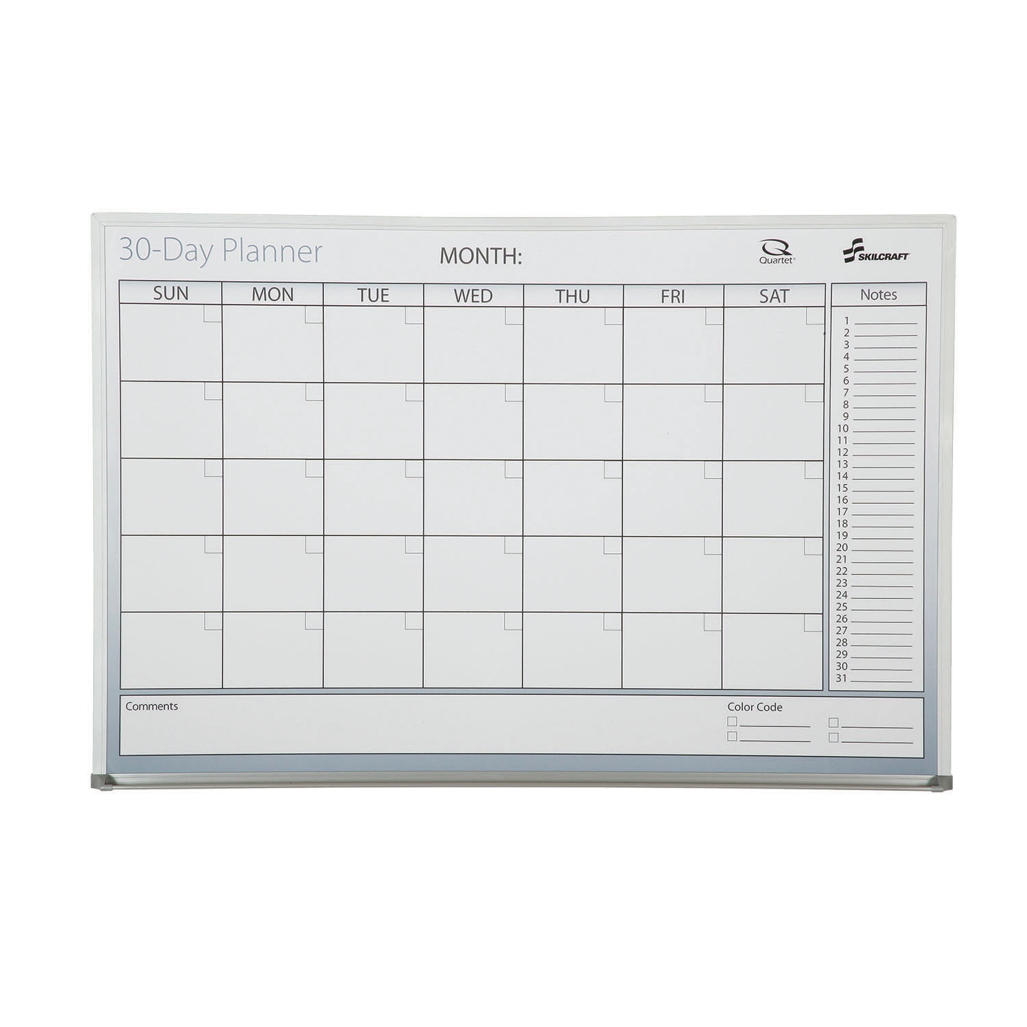 Planner Board, 30-day, Non-dated, 24" x 18", Aluminum frame
