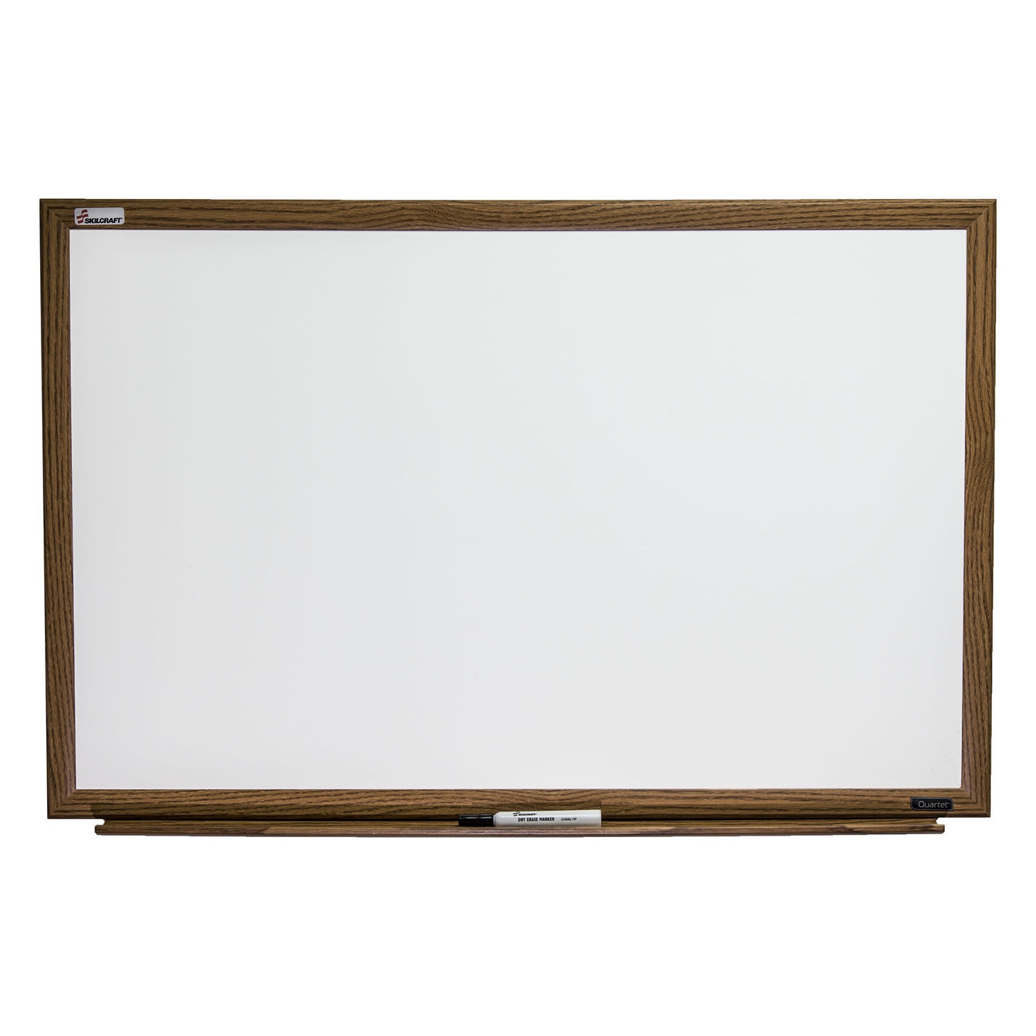 Dry Erase White Board, Melamine Surface, Oak Finish, 48" x 36"