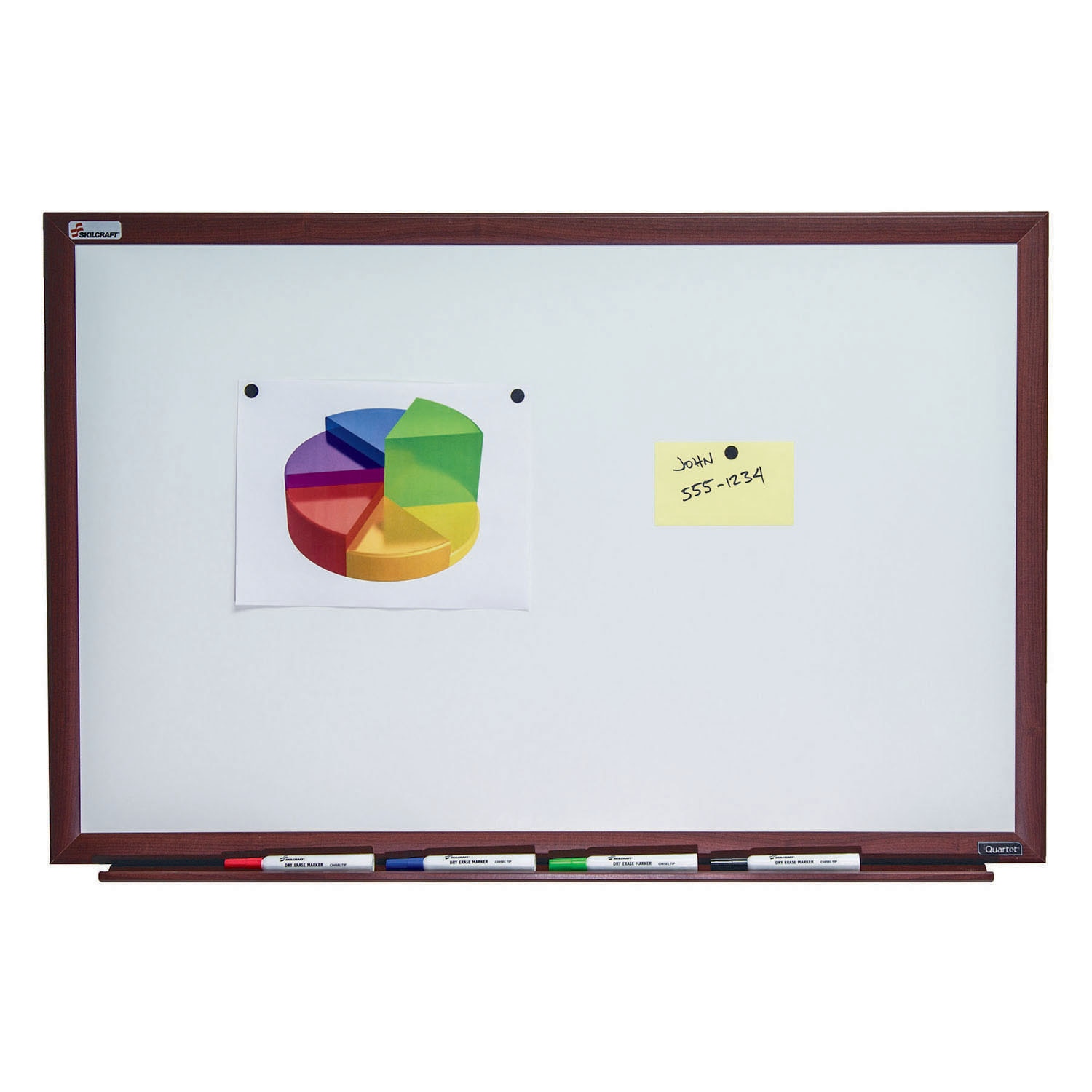 White Board, Dry Erase, Magnetic Porcelain Surface, Mahogany Finish Frame, 6' x 4'