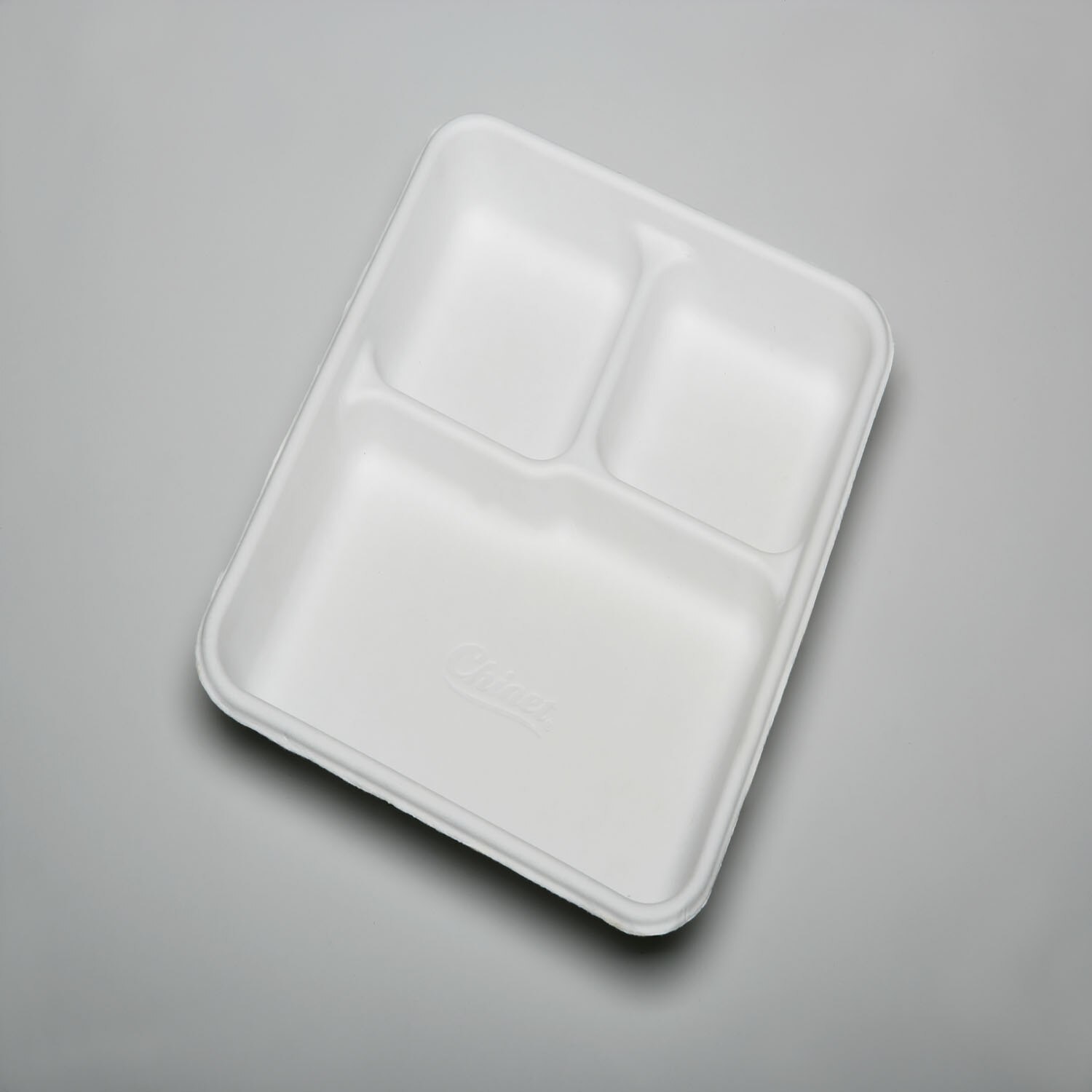 Plate, Paper, Disposable, 3-Compartmented Tray, Rectangular, White, 8" x 10"