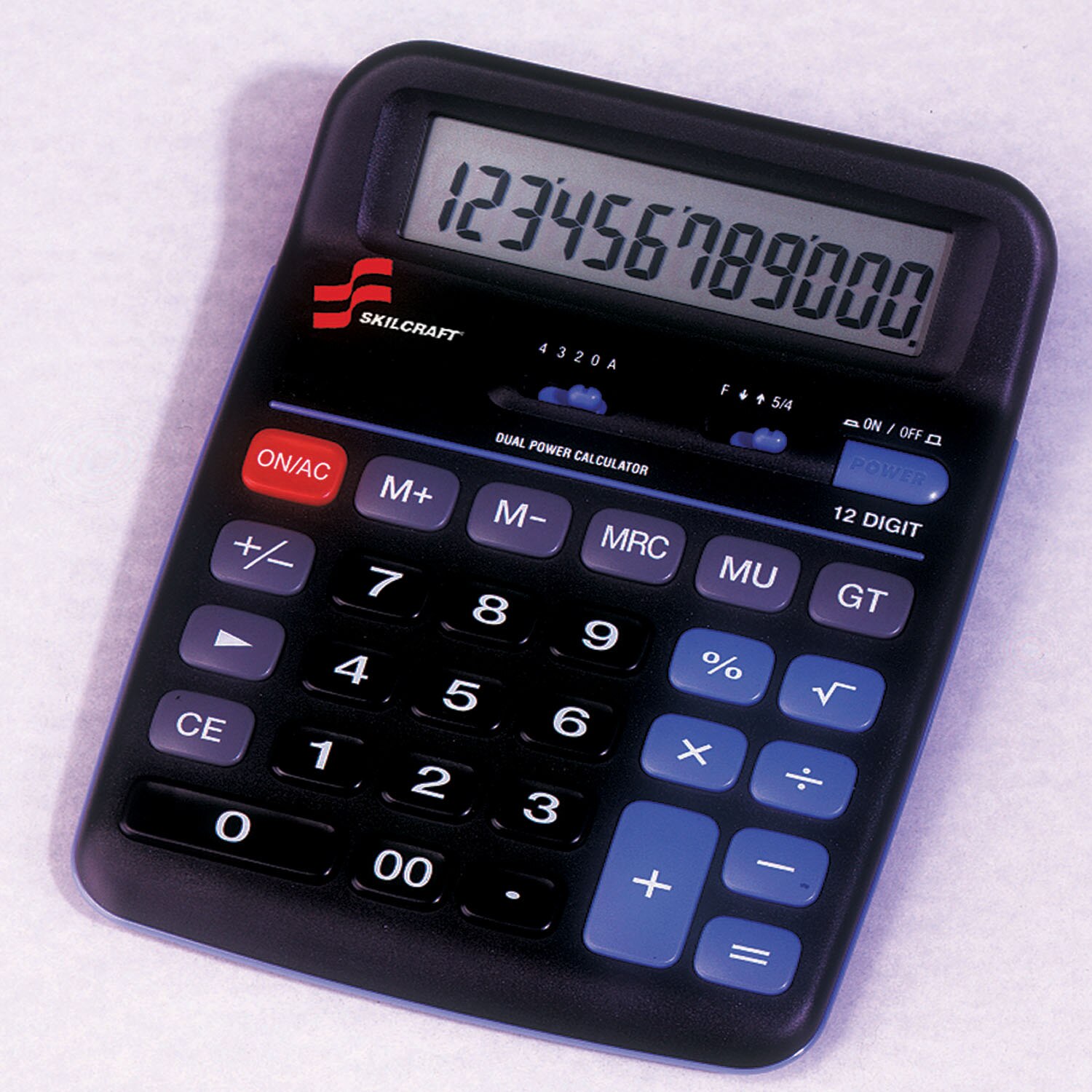 Calculator, 12-Digit, Dual-Powered, Black
