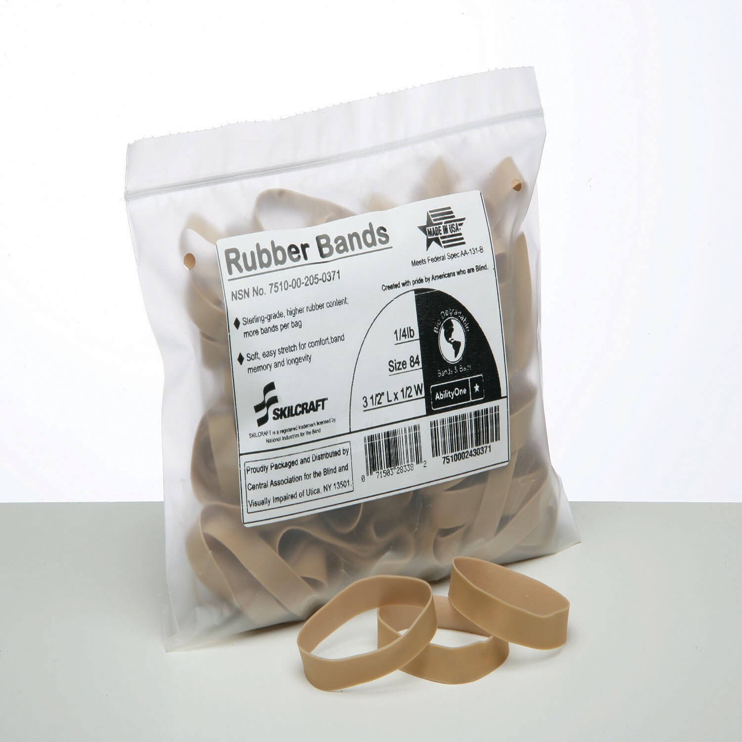 Rubber Band, Sterling Grade, Size 84, 1/4 lb