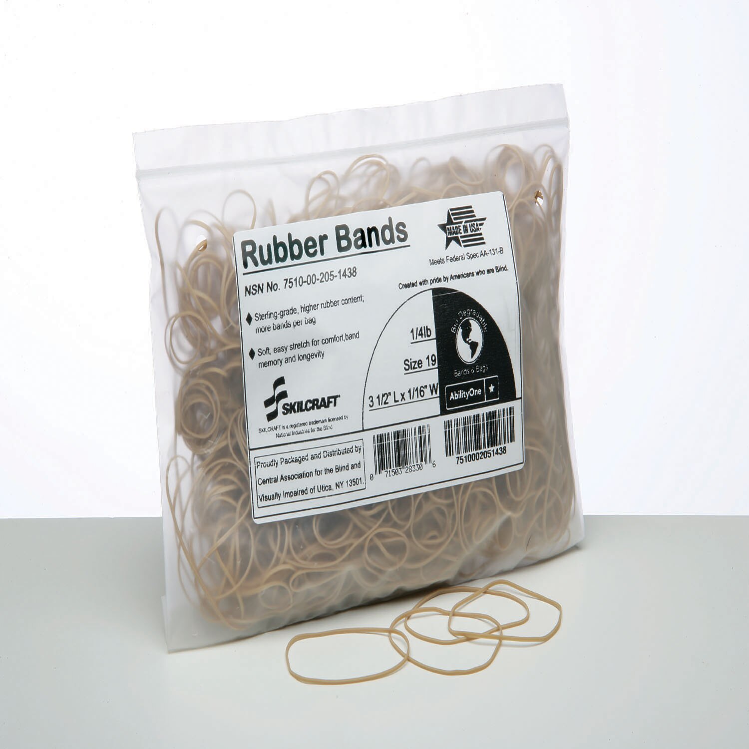Rubber Band, Sterling Grade, Size 19, 1/4 lb