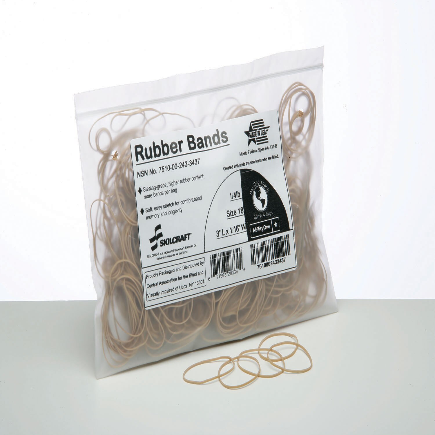 Rubber Band, Sterling Grade, Size 18, 1/4 lb