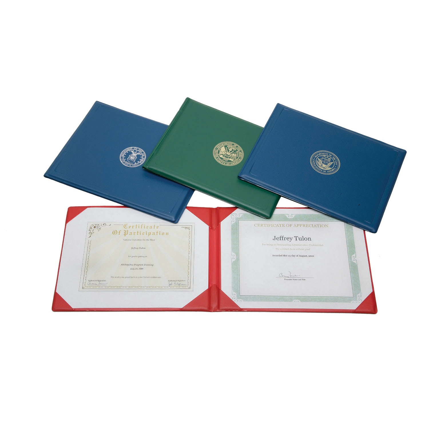 Binder, Awards Certificate, Gold Army Seal, Green, 8" x 10-1/2"