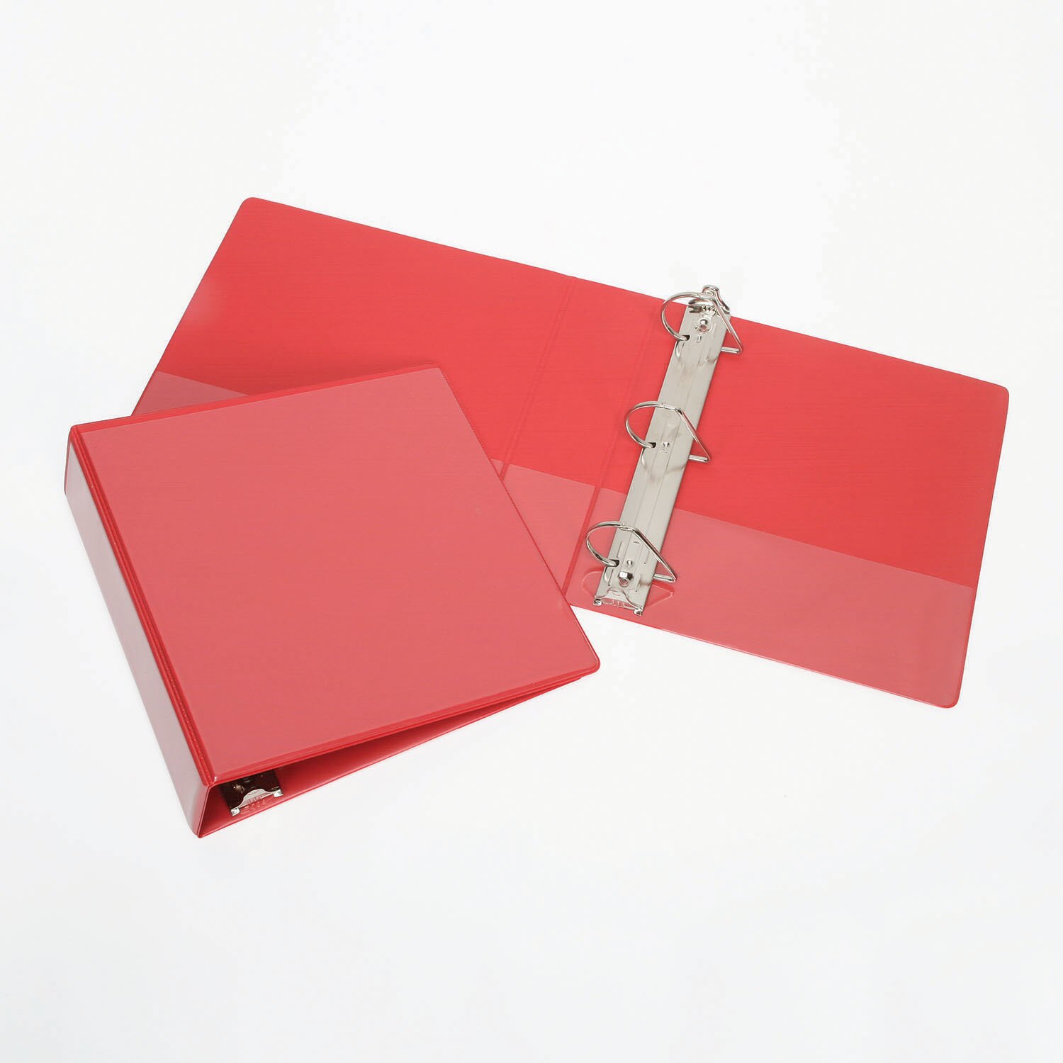 Binder, Slant D Ring, Clear Overlay, Pockets, Red, 1 1/2" Capacity, Letter Size