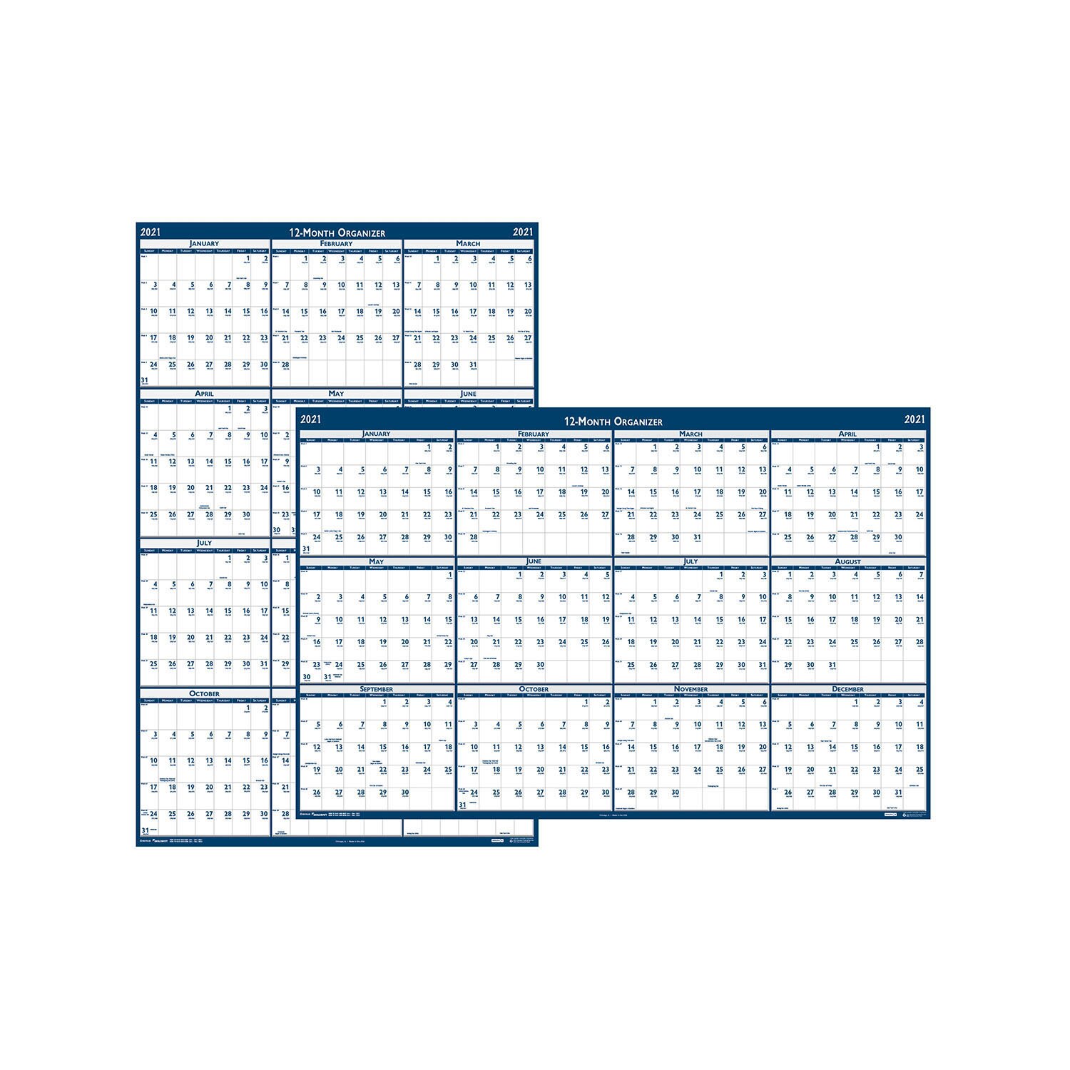 Dated 2021 12-Month 2-Sided Laminated Wall Planner, 24" x 37"