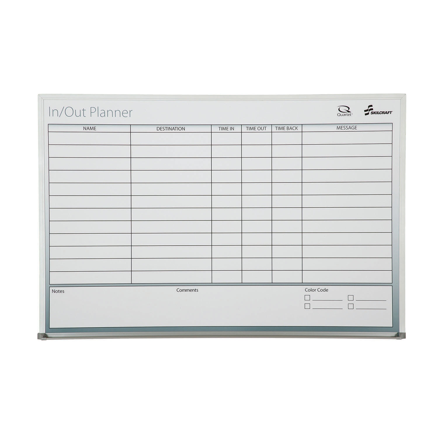 White Board, Dry Erase, In/Out Scheduler, Mylar Laminated Surface, Aluminum Frame, 3' x 2'