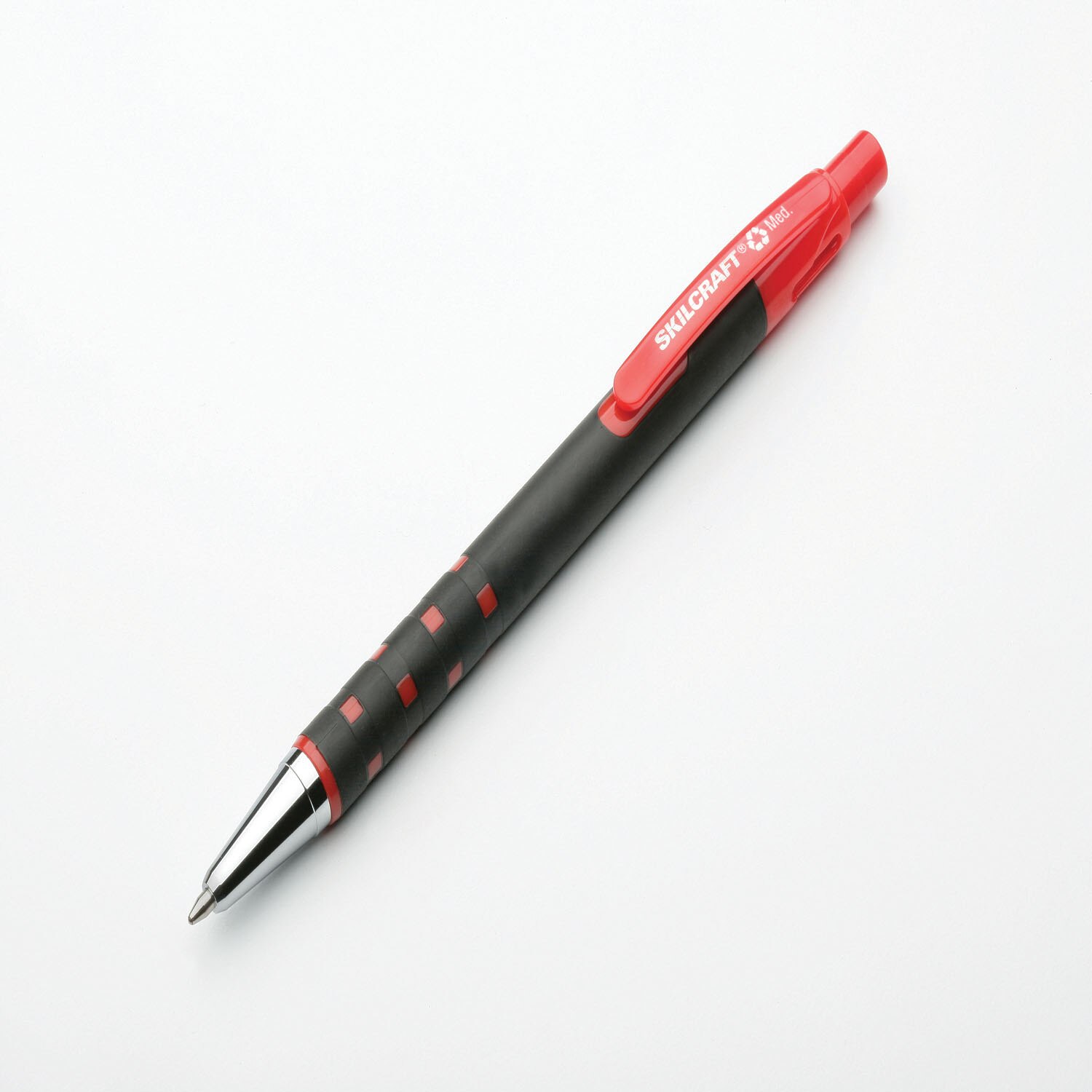 Pen, Ballpoint, Rubberized, Retractable, Refillable, Red, Medium Point