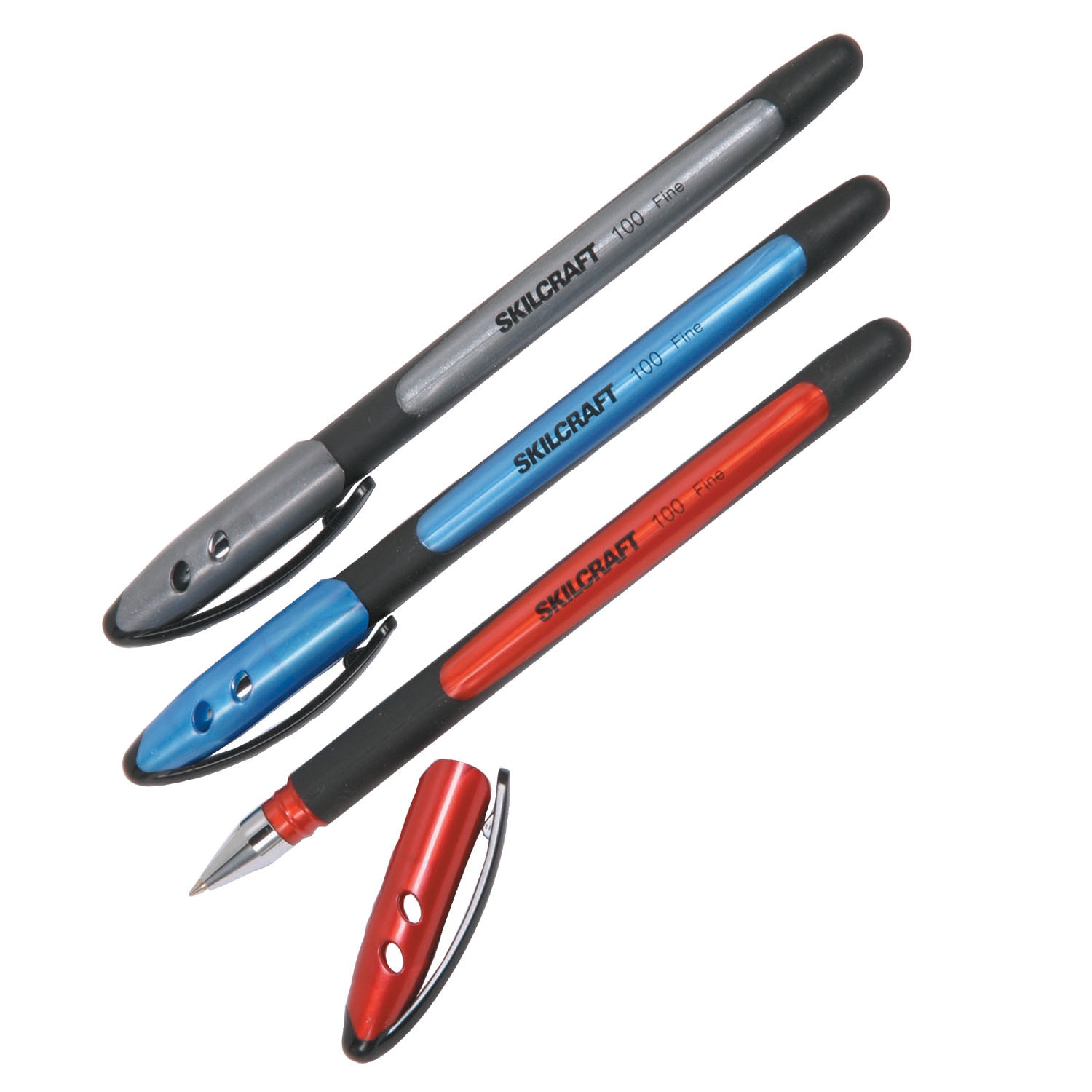 Pen, Ballpoint, Stick, Non-Refillable, Rubberized Barrel, Red, Fine Point