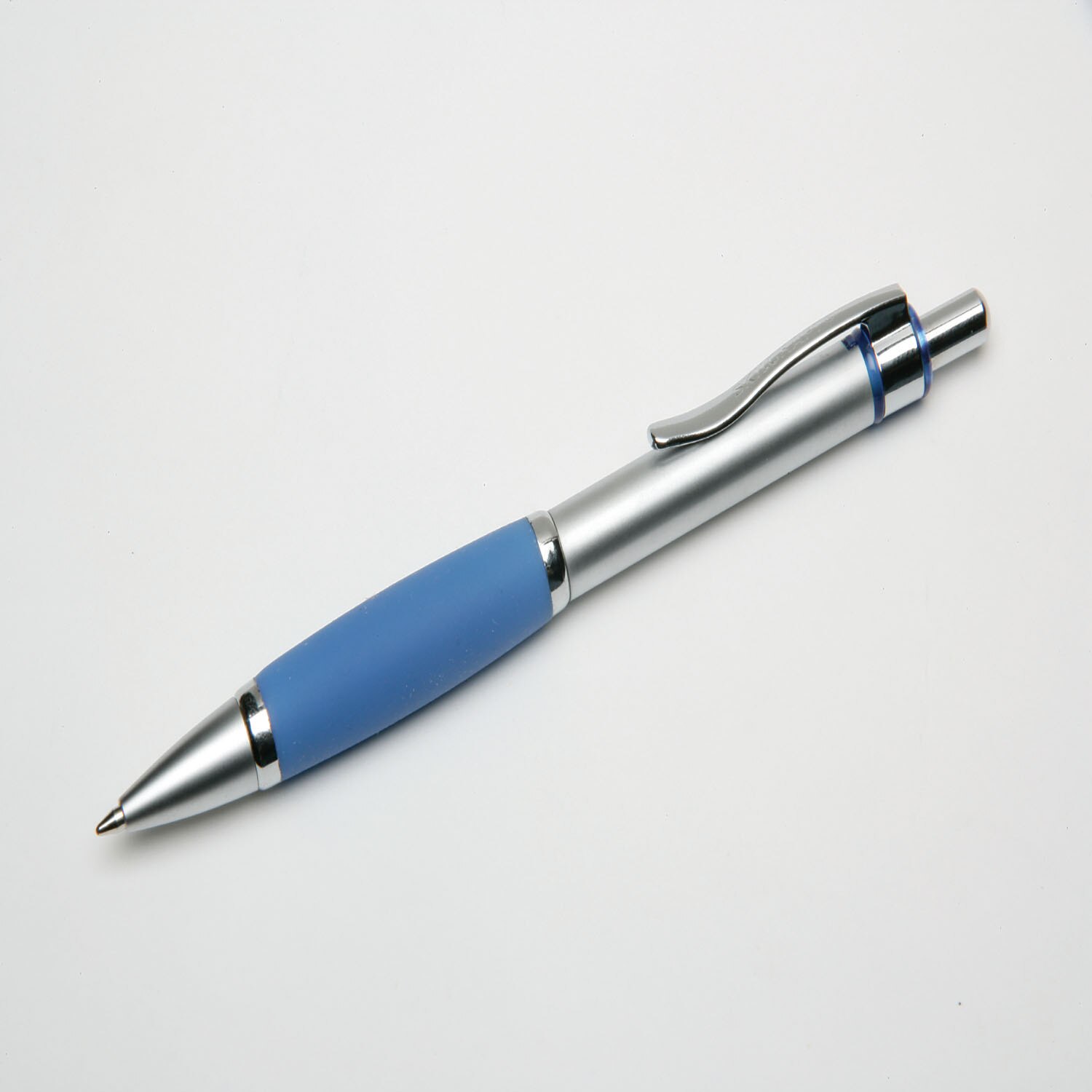 Pen, Ballpoint, Retractable, Silver Barrel, Blue, Fine Point
