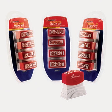 Stamp Kit, Pre-Inked, Red, 4-Piece, 1 1/2" x 1/2", File Master Set