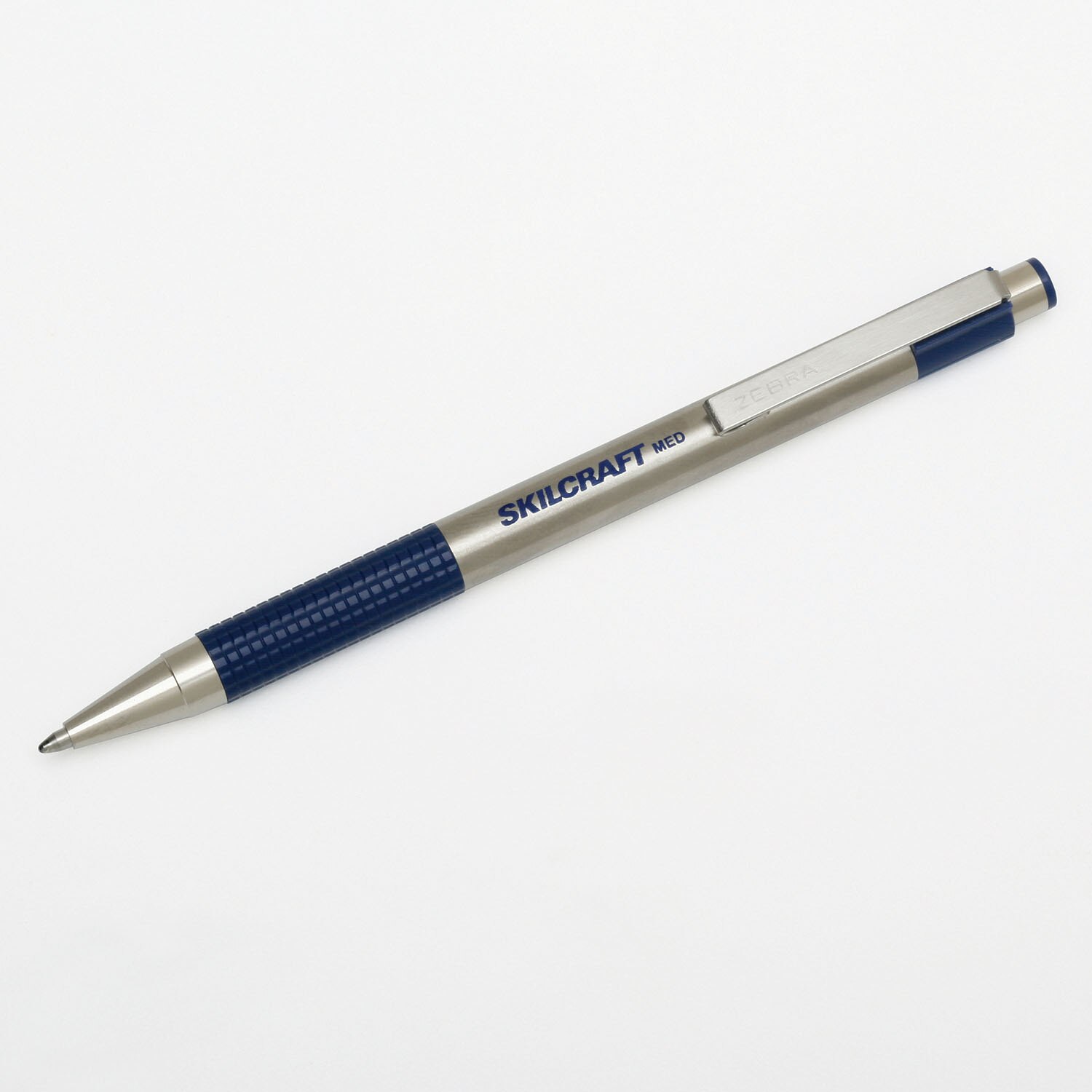 Pen, Retractable Ballpoint, Stainless Steel, Nonslip Grip, Medium Point, Blue Ink, 2/PG