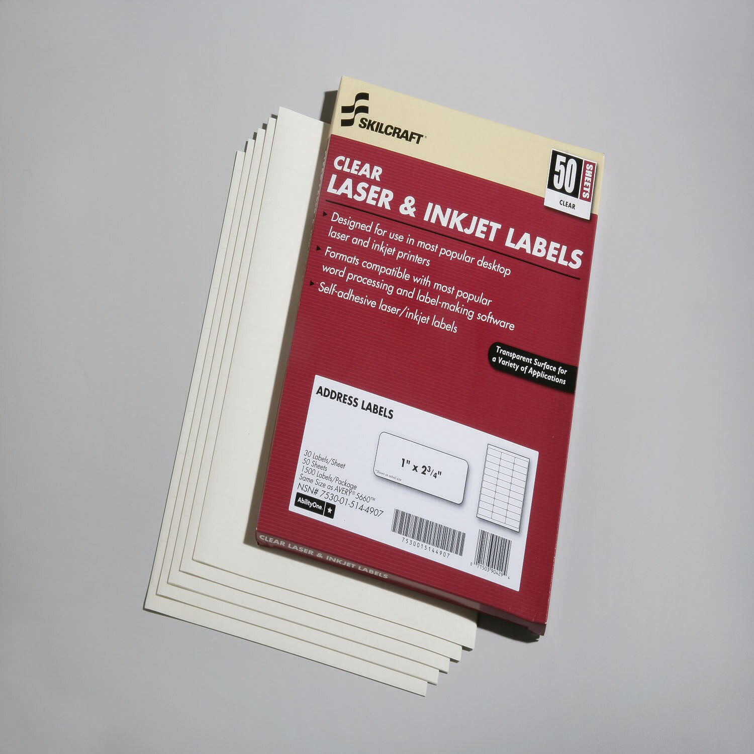 Labels, Laser and Inkjet, Clear, 2-3/4"W x 1"L