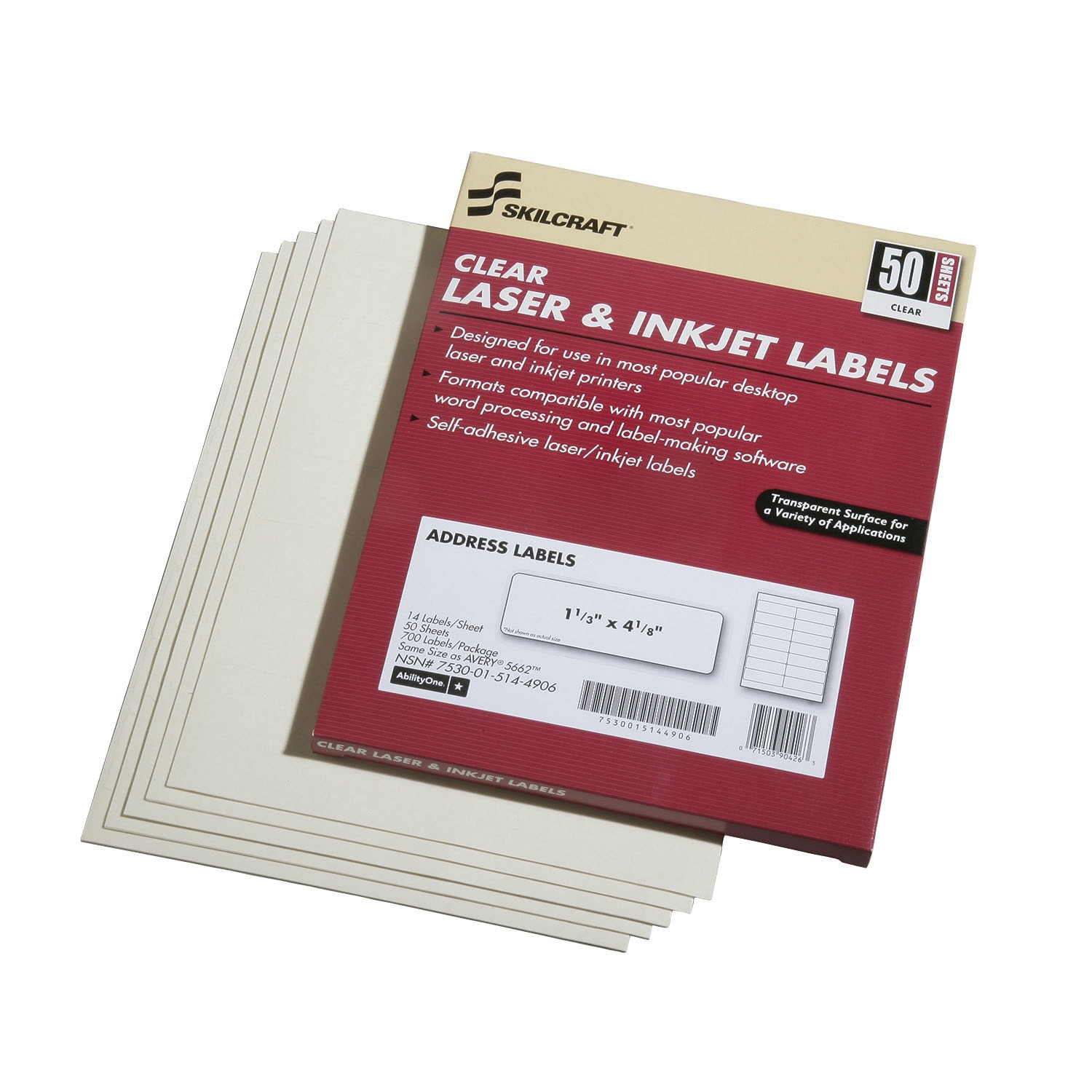 Labels, Laser and Inkjet, Clear, 1-3/4"W x 1/2"L