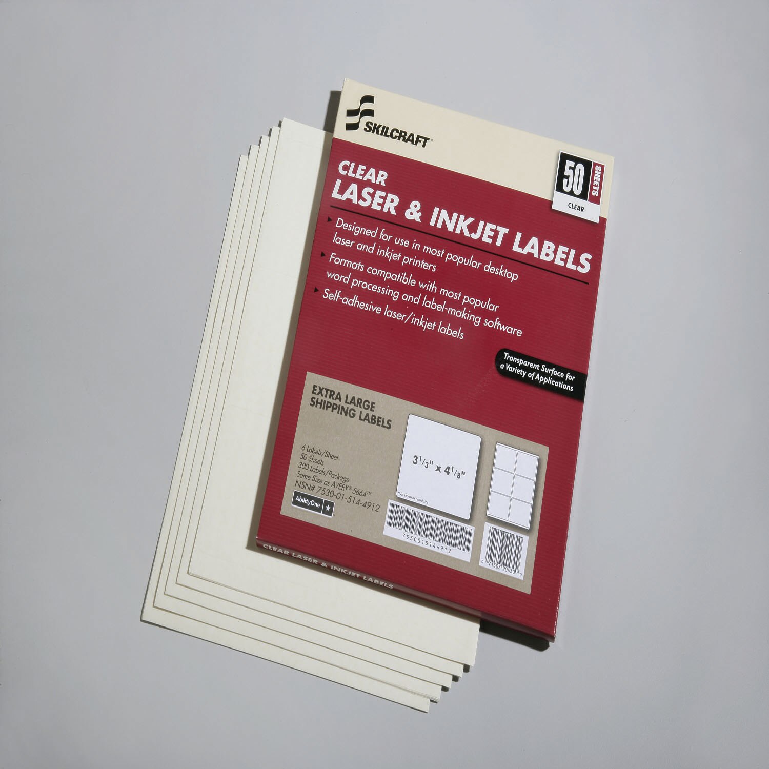 Labels, Laser and Inkjet, Clear, 4-1/8"W x 3-1/3"L