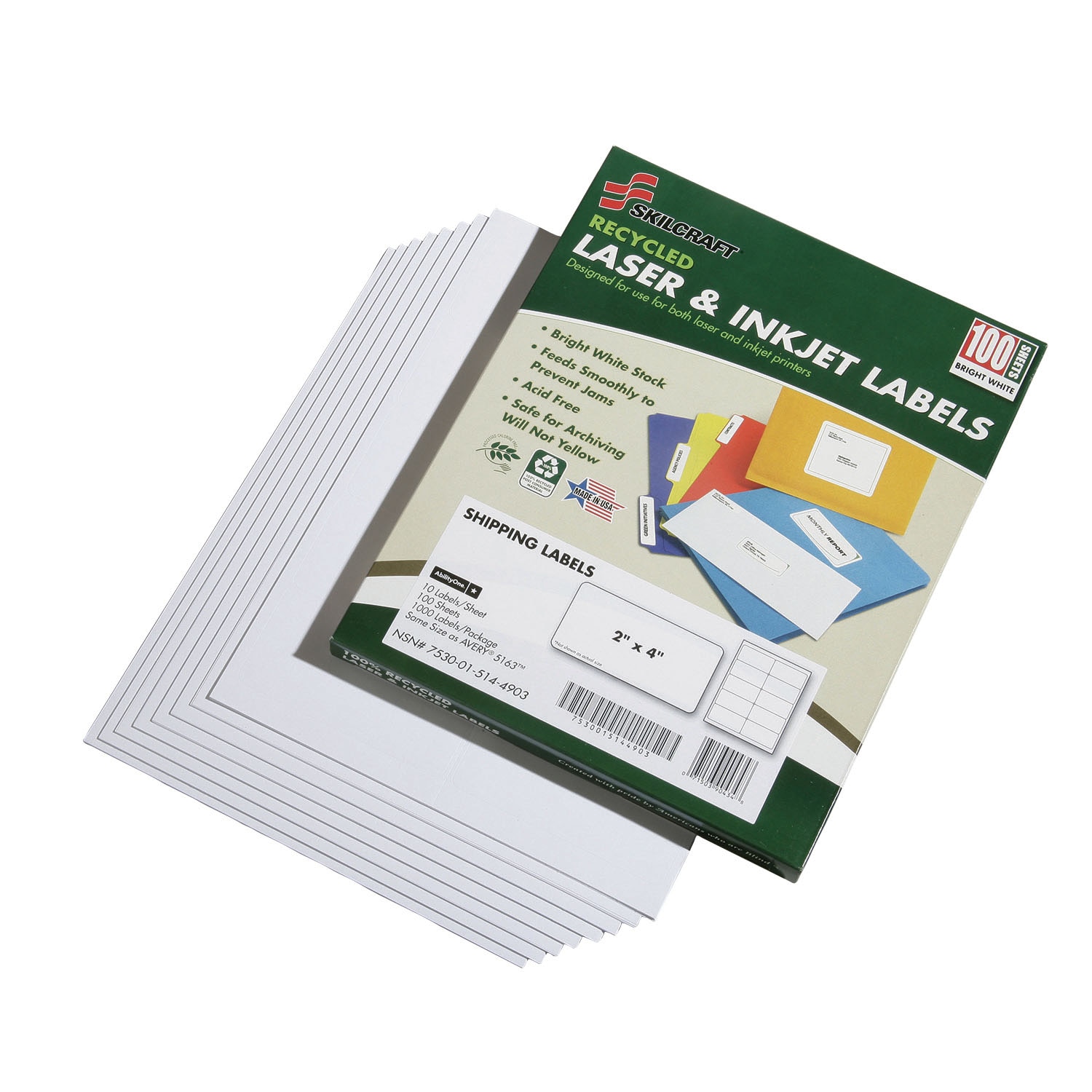 Label, Name Badges, Recycled, Laser and Inkjet, White, 2-1/3" x 3-3/8", 50 Sheets