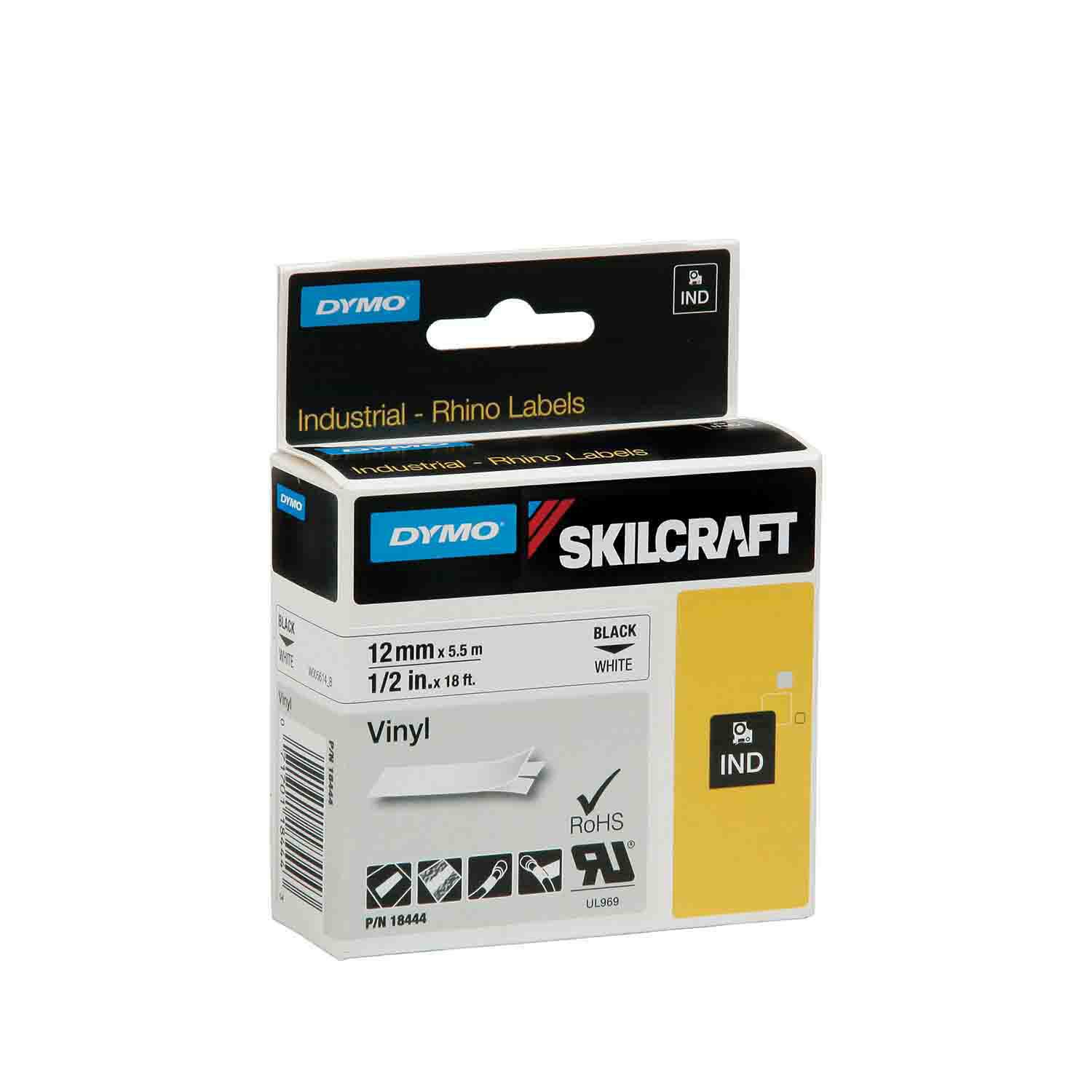 Cassette, Vinyl Label Tape, Industrial, 1/2", White/Black
