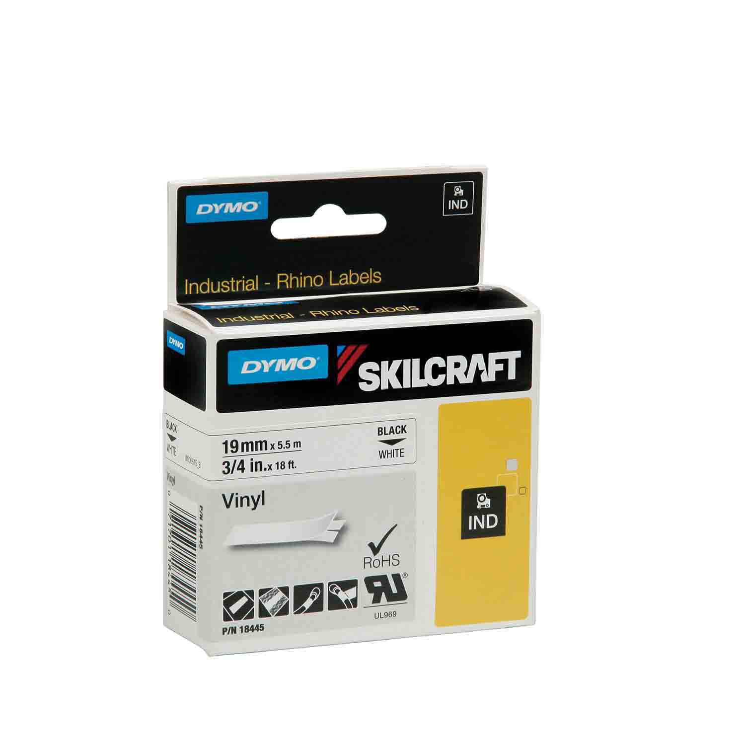 Cassette, Vinyl Label Tape, Industrial, 3/4" x 18', White/Black Print