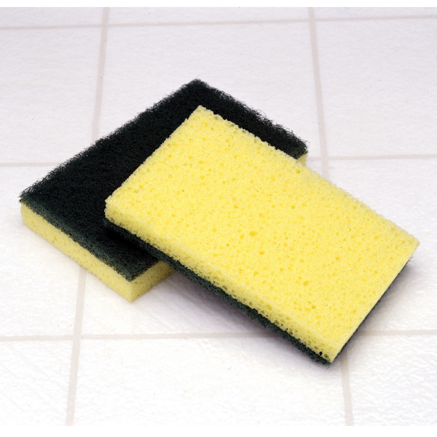 Sponge, Scrubber, Polyester, White and Yellow, 4 5/8" x 3"