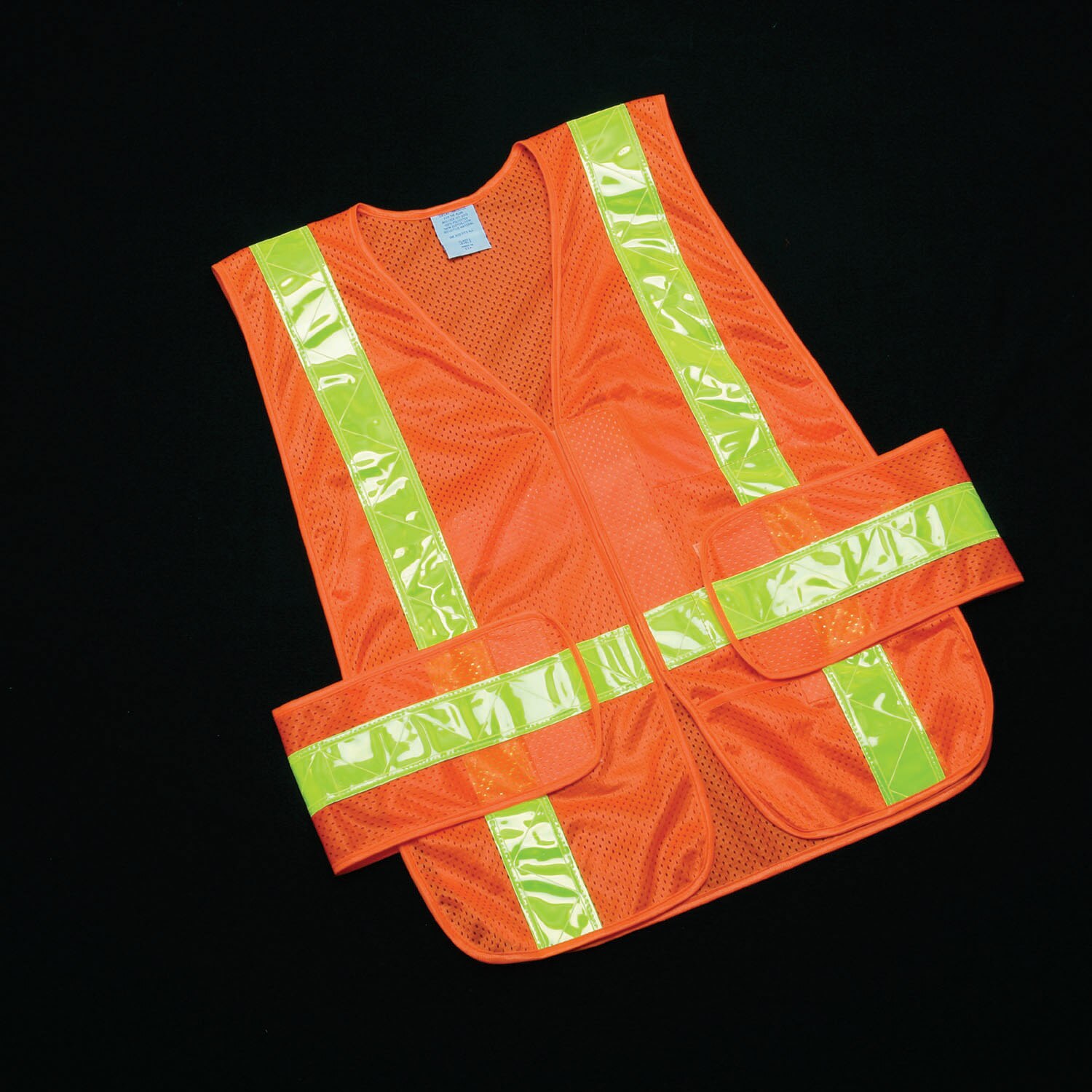 Vest, Safety, Class 2 ANSI 107, Front Closure, Orange, Yellow Reflective Strips, One-Size Fits All