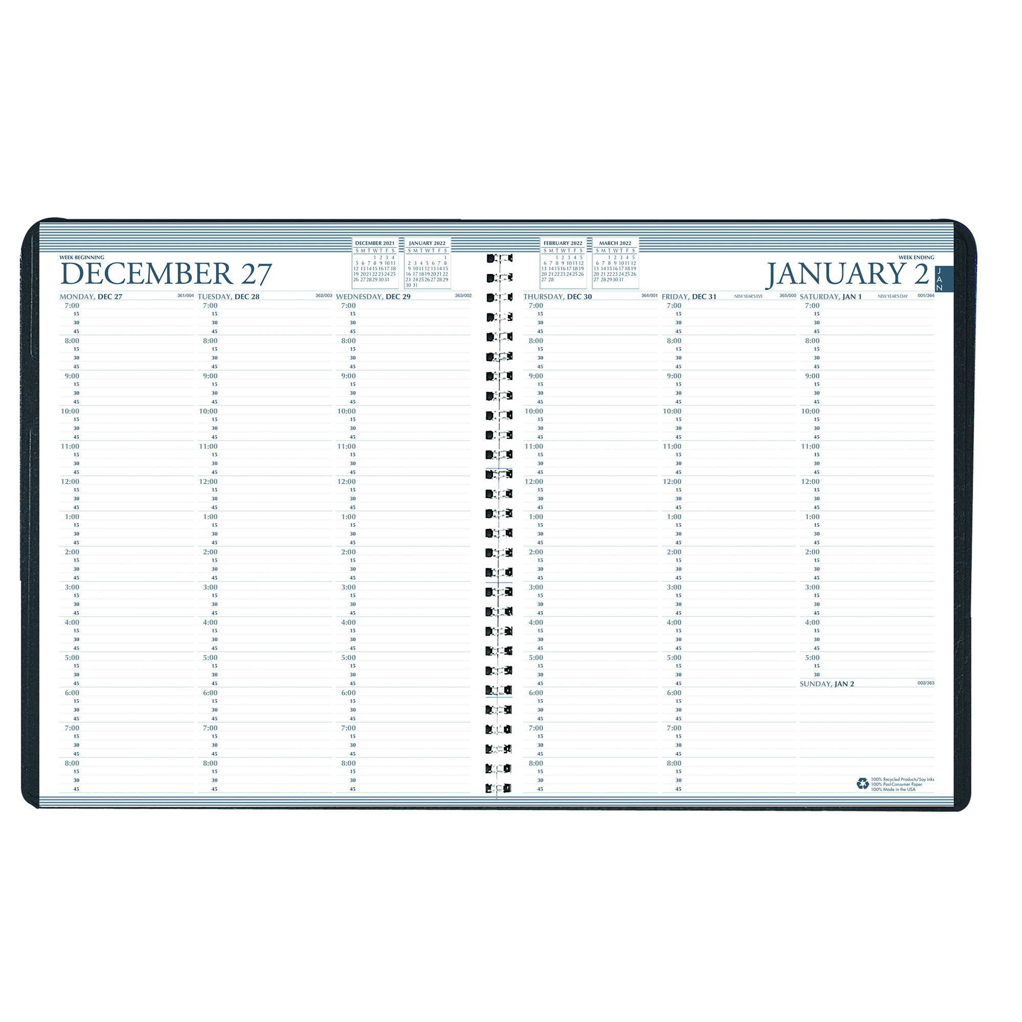 Professional Planner, Dated 2022, Recycled, Weekly, Black, 8-1/2" x 11"