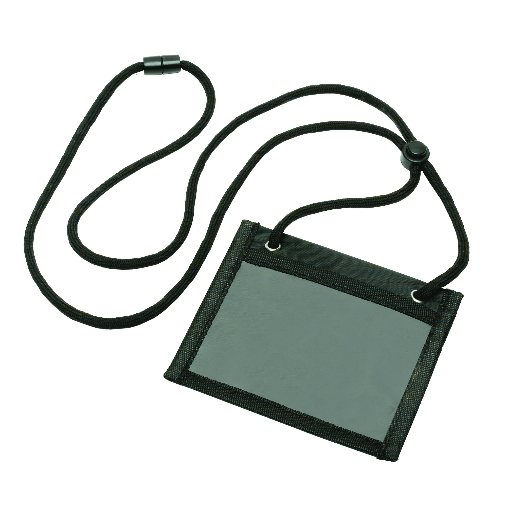 Credential Holder, Horizontal, Black, Cord Lanyard